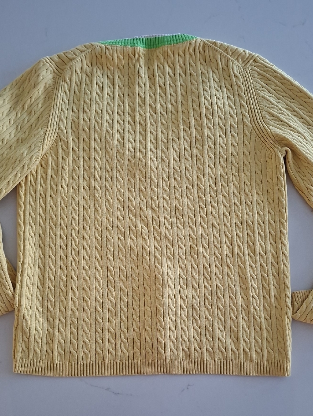 Tommy Hilfiger Yellow, Green & White Cable-knit Preppy/Tennis Sweater (Size L) - Picture 4 of 6